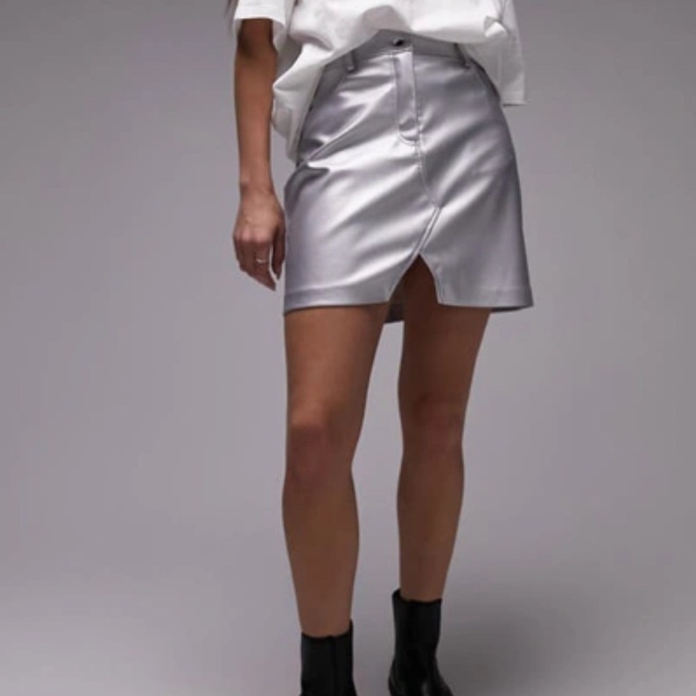 Topshop Silver Metallic Mini Skirt Y2K Festival Party Edgy Size 6